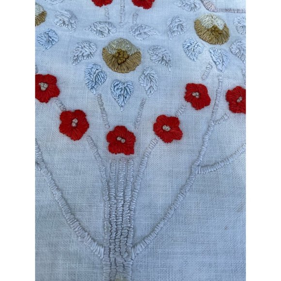 Vintage 1930s Art Deco Linen Fringed Pillow Cover Embroidered Vase Flowers - Picture 4 of 16